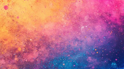 Poster - Abstract artwork features vivid splatters of paint blending orange, pink, and blue, creating a dynamic visual experience full of energy