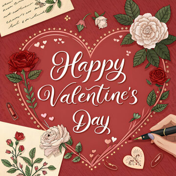 vector happy valentines day design with heart rose
