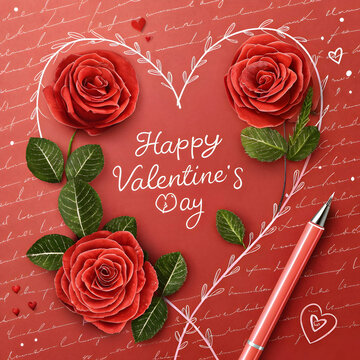vector happy valentines day design with heart rose