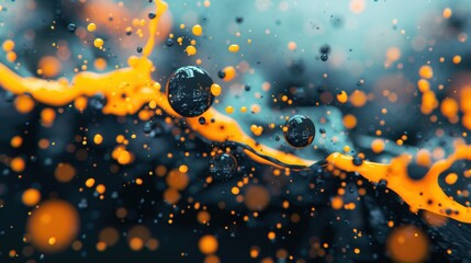Fototapete - Vibrant orange and deep black colors swirl and flow dynamically, creating a visually striking abstract effect filled with energy