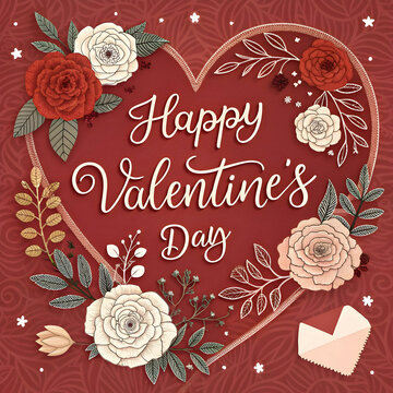 vector happy valentines day design with heart rose