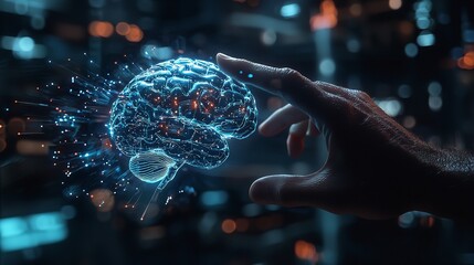 Businessman Touching the Brainwork of Artificial Intelligence