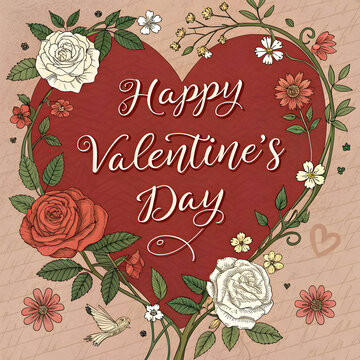 vector happy valentines day design with heart rose