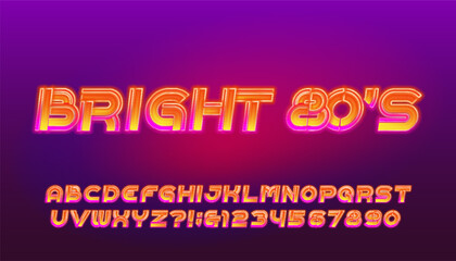 Aufkleber - Bright 80s alphabet font. Shiny neon letters and numbers. Stock vector typescript for your design.