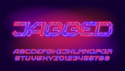 Aufkleber - Jagged alphabet font. Distorted neon letters and numbers. Stock vector typescript for your design.