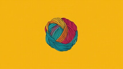 Colorful Yarn Ball on Yellow Background