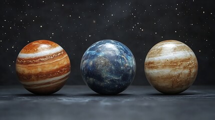 3 planets in space nebula background stars galaxy