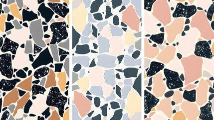 Poster - Terrazzo seamless pattern collection featuring natural pastel colors, abstract mosaic stone shapes, generative ai