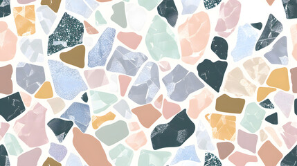Poster - Terrazzo seamless pattern collection featuring natural pastel colors, abstract mosaic stone shapes, generative ai