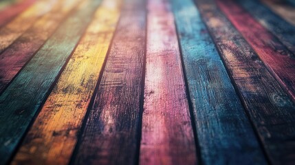 Poster - Discover a visually striking background featuring colorful wooden planks with a rustic appeal. Perfect for creative projects or interior design inspiration.