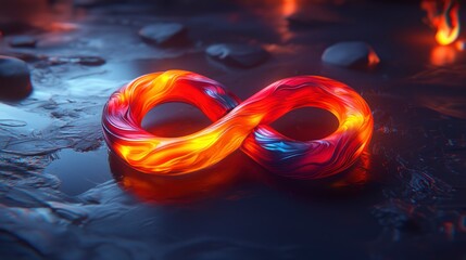 Wall Mural - Colorful infinity symbol glowing on a reflective surface