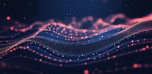 Fototapete - Experience the elegance of a wave of round, small particles flowing seamlessly in an abstract design. Perfect for adding a dynamic and modern touch to your creative projects, presentations, branding