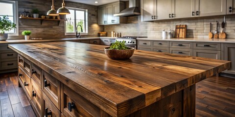 Wall Mural - Rustic Kitchen with Wooden Island and Warm Atmosphere