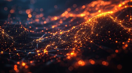 Aufkleber - A visually striking abstract depiction of a network structure featuring glowing nodes and lines on a dark background, symbolizing data connections and technological advan
