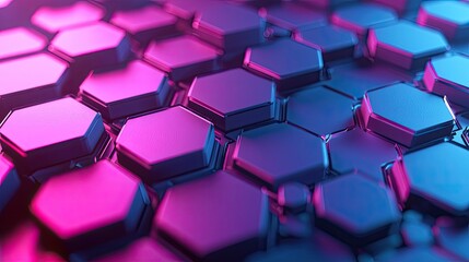 Leinwandbilder - This visually striking abstract design features interconnected hexagons and nodes in blue and pink hues, ideal for themes of technology, innovation, and scientific explor