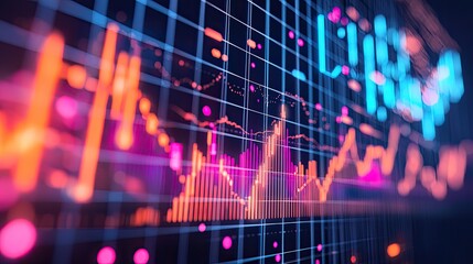 Aufkleber - Explore a futuristic digital background showcasing data visualizations, graphs, and charts that represent trends and statistics for various industries and analysis.