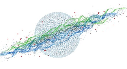 Trendy abstract wireframe background. Modern science or technology art elements. Surface illustration. Abstract sphere background with plexus effect. 3D surface. Vector illustration.
