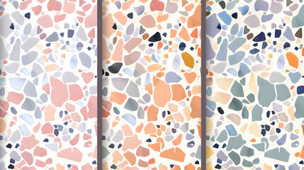 Poster - Terrazzo seamless pattern collection featuring natural pastel colors, abstract mosaic stone shapes, generative ai