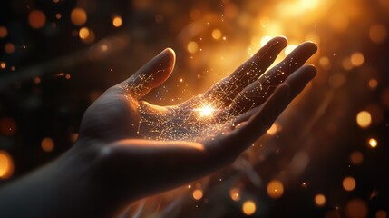 Aufkleber - A hand reaching towards a glowing point symbolizes the interaction between humans and technology, illustrating themes of digital connectivity and innovation in a modern c