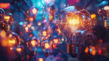 Aufkleber - A captivating image featuring an illuminated light bulb surrounded by various creative symbols and images, encapsulating the essence of innovation and modern technology i