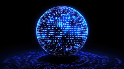 Aufkleber - A stunning digital representation of a globe with binary code patterns and blue lighting on a dark background, perfect for themes of technology, innovation, and data visu