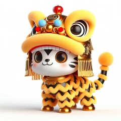 Wall Mural - 3D Adorable cartoon Tiger in a lion dance costume