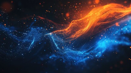Aufkleber - Abstract digital background showcases vibrant data flow and visual elements in blue and orange, ideal for technology-related projects, presentations, and modern designs.
