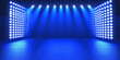 © Xiaohe - Blue Spotlight shines on the stage, scene, podium. Bright lighting with spotlights. Spot lighting of the stage. concert light show, colorful and vivid stage spotlight on stage background. 3D Rendering