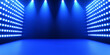 © Xiaohe - Blue Spotlight shines on the stage, scene, podium. Bright lighting with spotlights. Spot lighting of the stage. concert light show, colorful and vivid stage spotlight on stage background. 3D Rendering