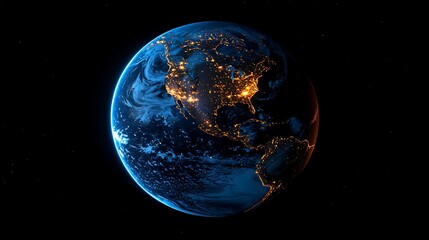 Wall Mural - 3d render of earth with lights glowing in city