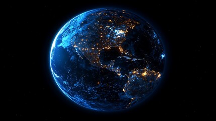 Wall Mural - 3d render of earth with lights glowing in city