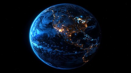 Wall Mural - 3d render of earth with lights glowing in city