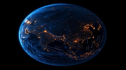 Wall Mural - 3d render of earth with lights glowing in city
