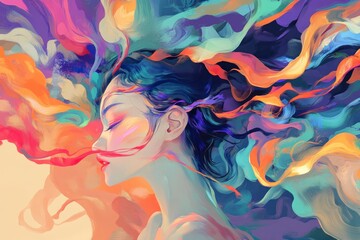 Wall Mural - An abstract digital painting of colorful smoke, with swirling patterns and vibrant colors creating an otherworldly atmosphere. 