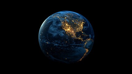 3d render of earth with lights glowing in city