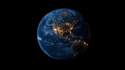 Wall Mural - 3d render of earth with lights glowing in city