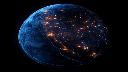 Wall Mural - 3d render of earth with lights glowing in city