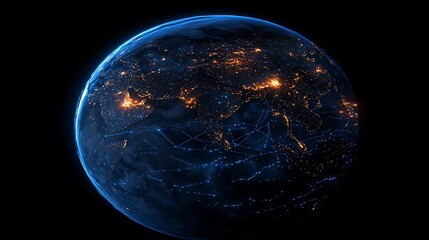 Wall Mural - 3d render of earth with lights glowing in city