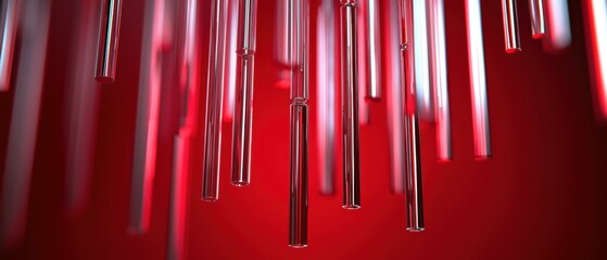 Wall Mural - Glass tubes hanging against a red background. AI.