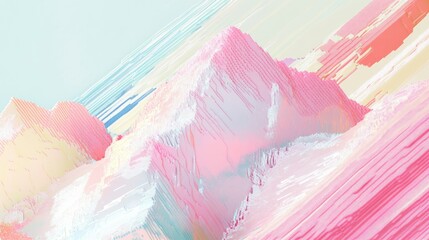 Poster - Creative glitch-inspired digital art with colorful pixelated shapes in pastel pinks and whites on a neutral backdrop