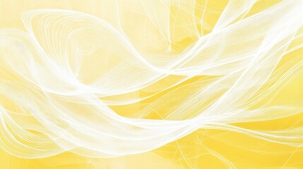 Fototapete - Delicate white linework layered on a soft yellow background, forming an abstract yet balanced design