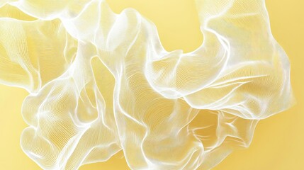 Fototapete - Delicate white linework layered on a soft yellow background, forming an abstract yet balanced design