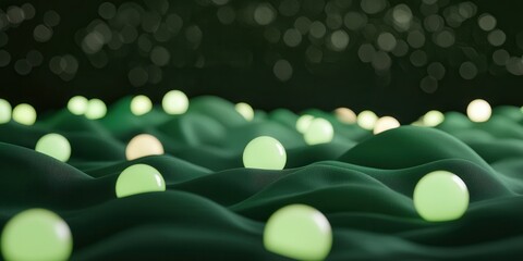 Aufkleber - clean energy renewable startup concept. Abstract green landscape with glowing spheres on textured surface.