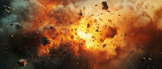 Poster - Dynamic energy bursts with abstract explosions and fragmented elements in vivid colors