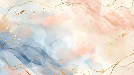 Poster - Watercolor art background vector, wallpaper design with paint brush and gold line art, generative ai