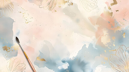 Poster - Watercolor art background vector, wallpaper design with paint brush and gold line art, generative ai