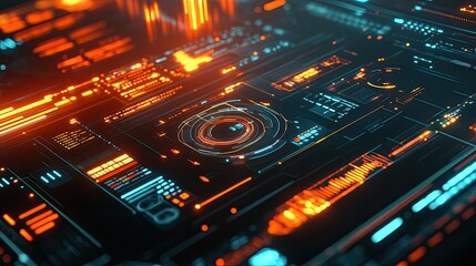 Poster - dynamic 3d graphs and charts glowing with vibrant colors on a touchscreen in a tech-focused environm