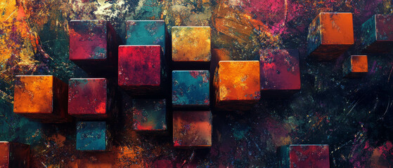 Poster - captivating abstract design of 3d cubes revealing hidden meanings and visual puzzles
