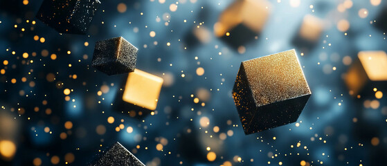 Poster - Dynamic abstract background of 3D cubes with geometric patterns and vibrant colors