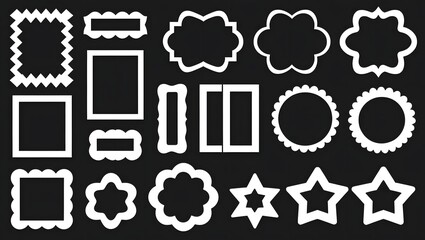 Poster - Assorted white decorative frame shapes arranged on a dark background showcasing various designs and styles